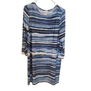 Ruby Rd. Blue Brushstroke Striped Knee-Length Shift Dress Size Medium